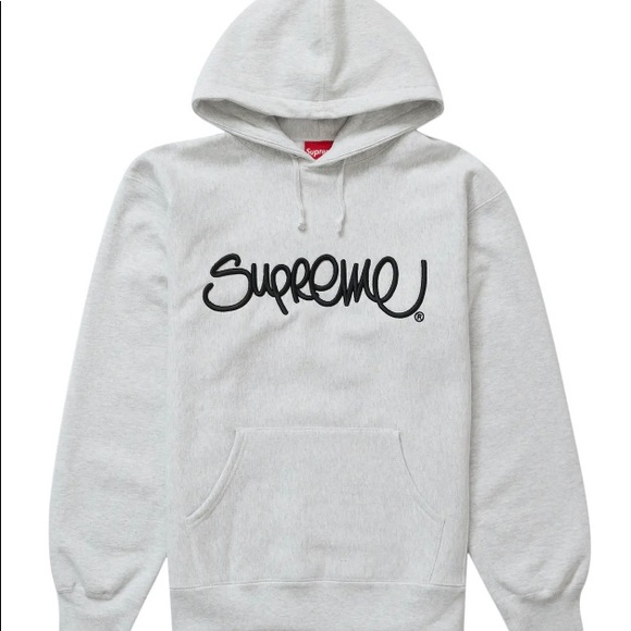 Supreme Raised Handstyle hooded sweatshirt. Ash Gray. L